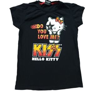 2010s Rockabilly Kiss Rock Band Hello Kitty Girls Tshirt
